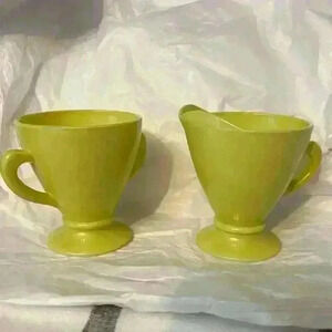 Vintage Collectible Hazel Atlas Yellow Milk Glass Chartreuse Sugar/Creamer